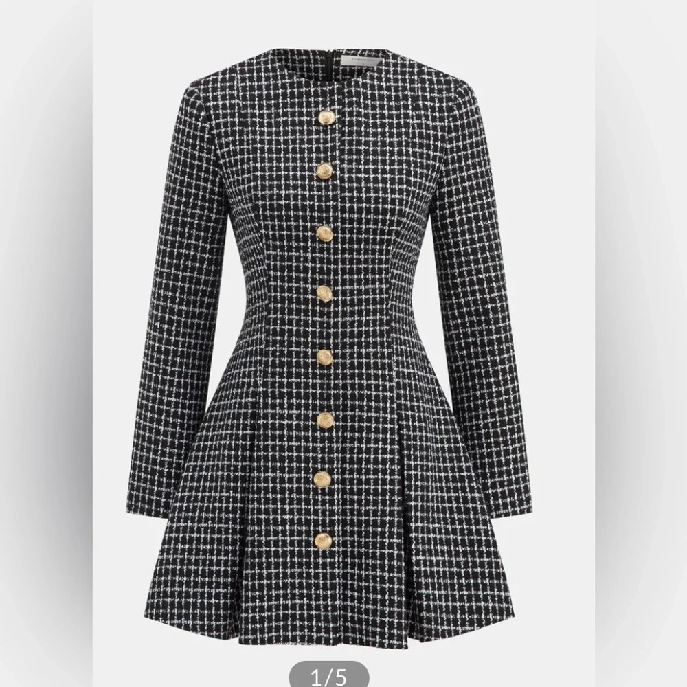 Commense plaid metal button a-line mini dress - Picture 2 of 9